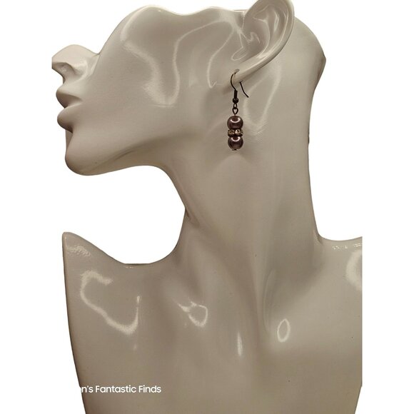 Purple Pearl Drop Made with Swarovski Crystal Rondelle Rhinestone Earrings - Picture 1 of 5